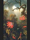 Martin Johnson Heade Canvas Paintings - Two Hummingbirds Perched on Passion Flower Vines